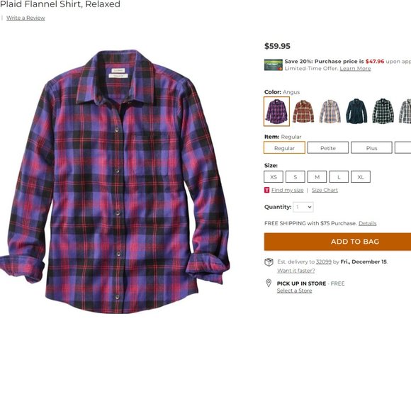 LLBean Women's Medium Flannel, Perfect Condition - Picture 3 of 4